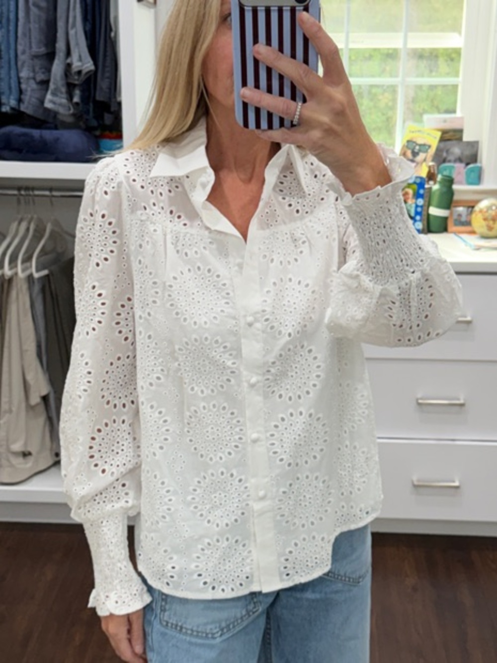 Amazon White Eyelet Button-Front Shirt